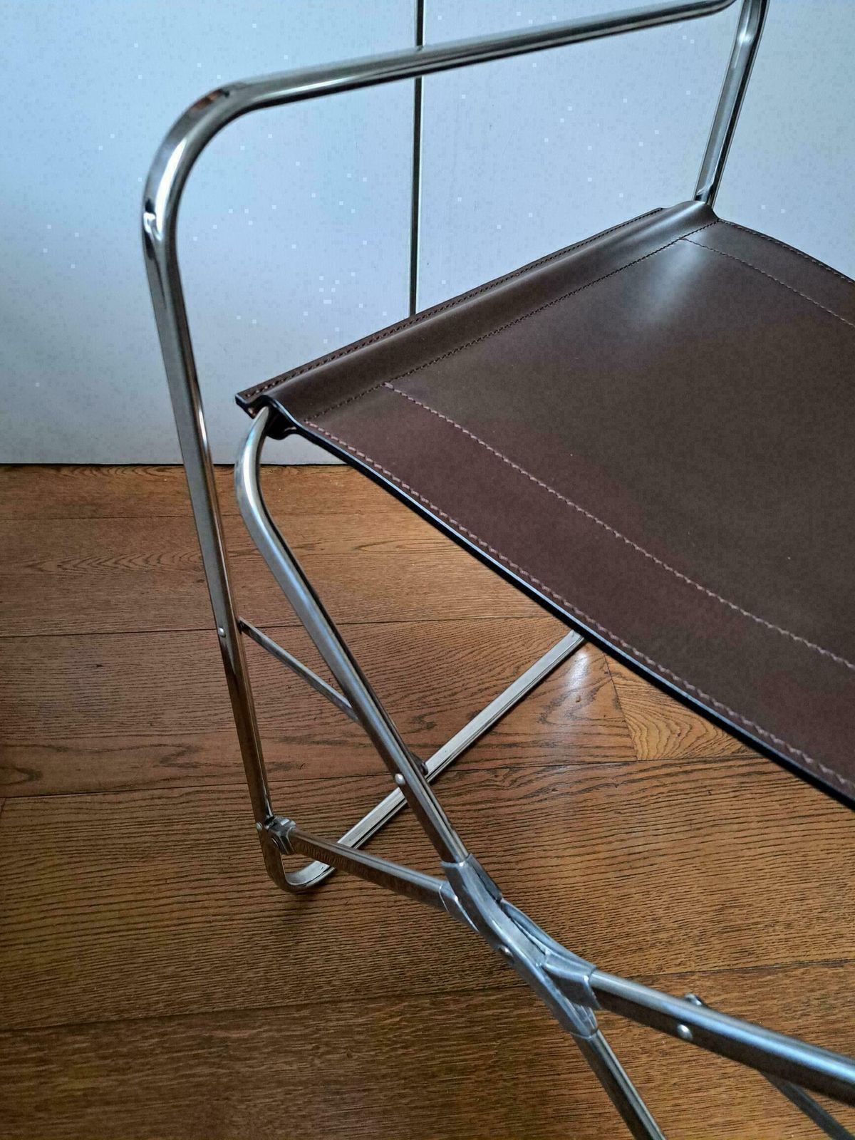 Zanotta "April" Leather Folding Chairs, Designed By Gae Aulenti In 1964 , Italian Directors/Dining. Only 2 Chairs Now Available. photo vintage