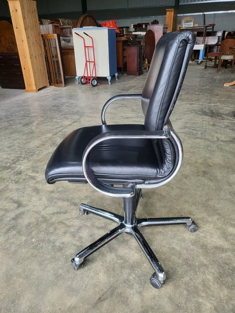 Black Leather Chrome Swivel Tilt Adjust Height Office Chair photo buy