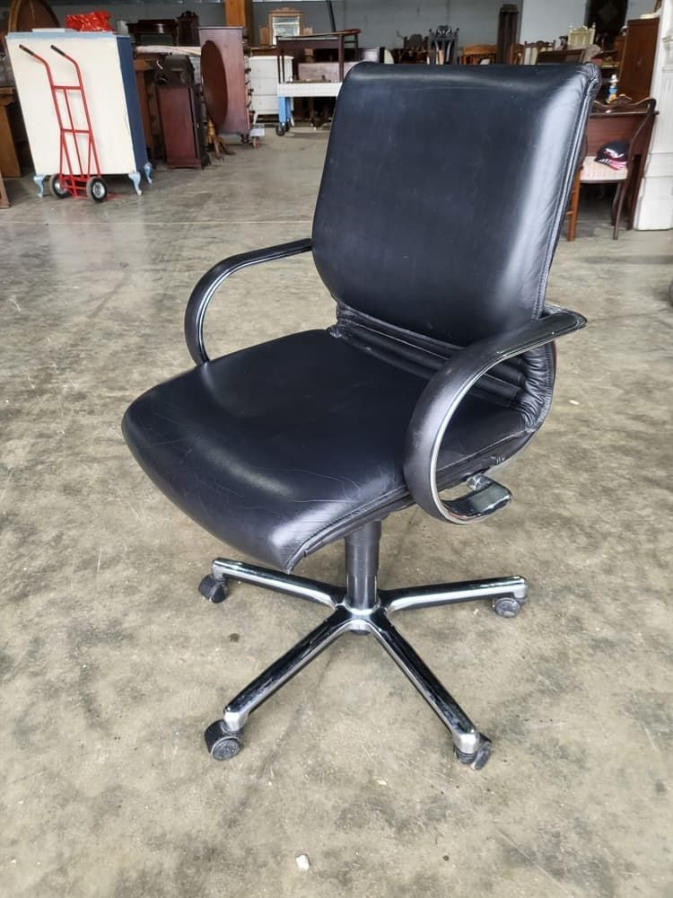photo for sale Black Leather Chrome Swivel Tilt Adjust Height Office Chair