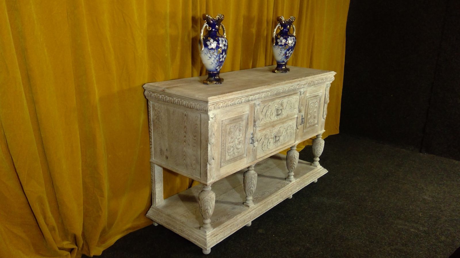 photo for sale A Finely Carved Oak(cerused) Limed Dresser Base Sideboard