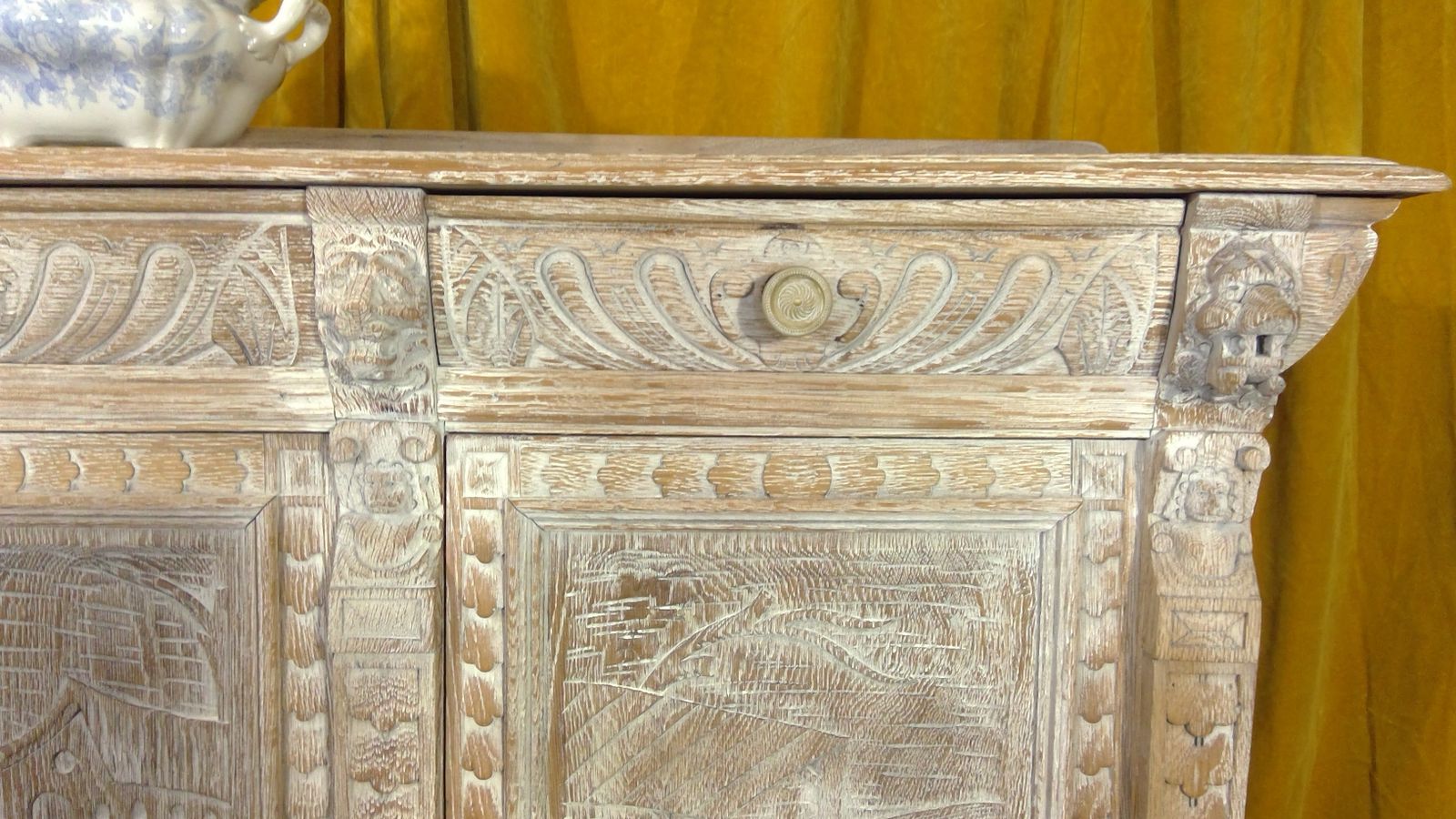 A Finely Carved Limed Oak(cerused) Impressive Sideboard,With Bruegel And Teniers Panels photo furniture