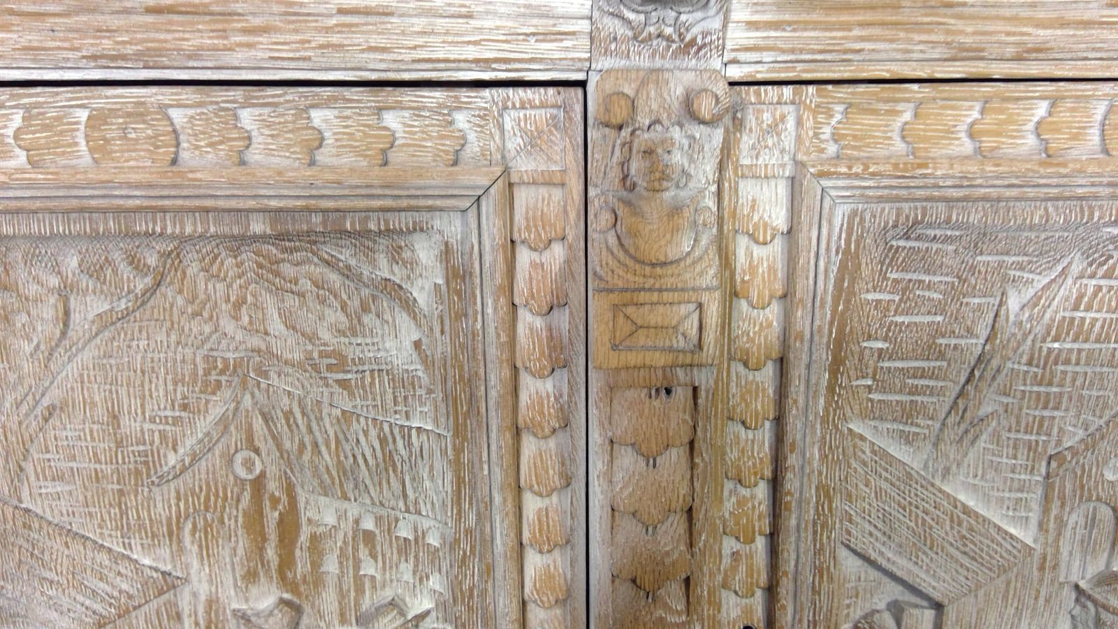 photo furniture A Finely Carved Limed Oak(cerused) Impressive Sideboard,With Bruegel And Teniers Panels