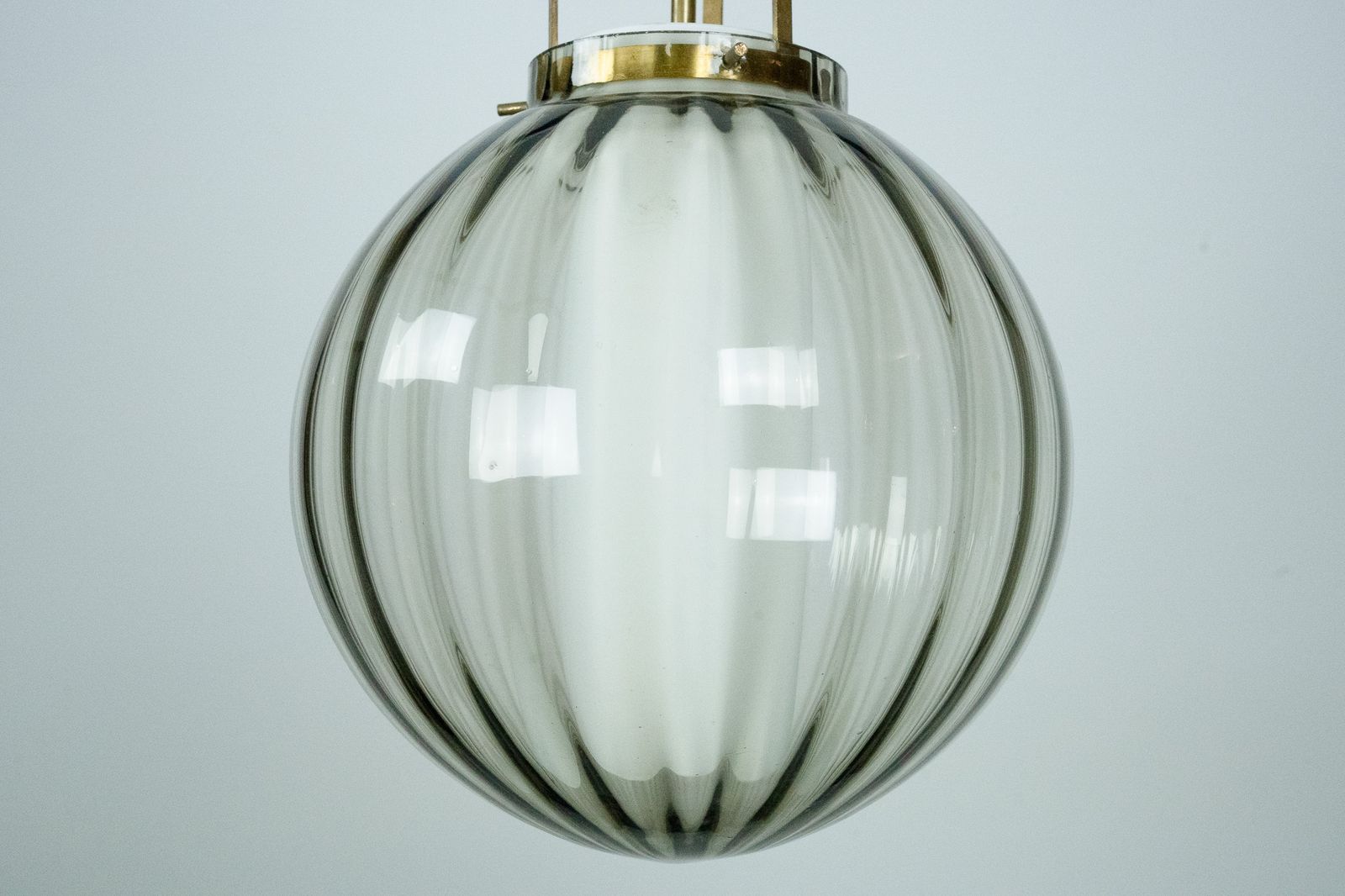 Mid Century Murano Smoked Glass Chandelier With Opaline Diffuser, Italy 1950s photo buy