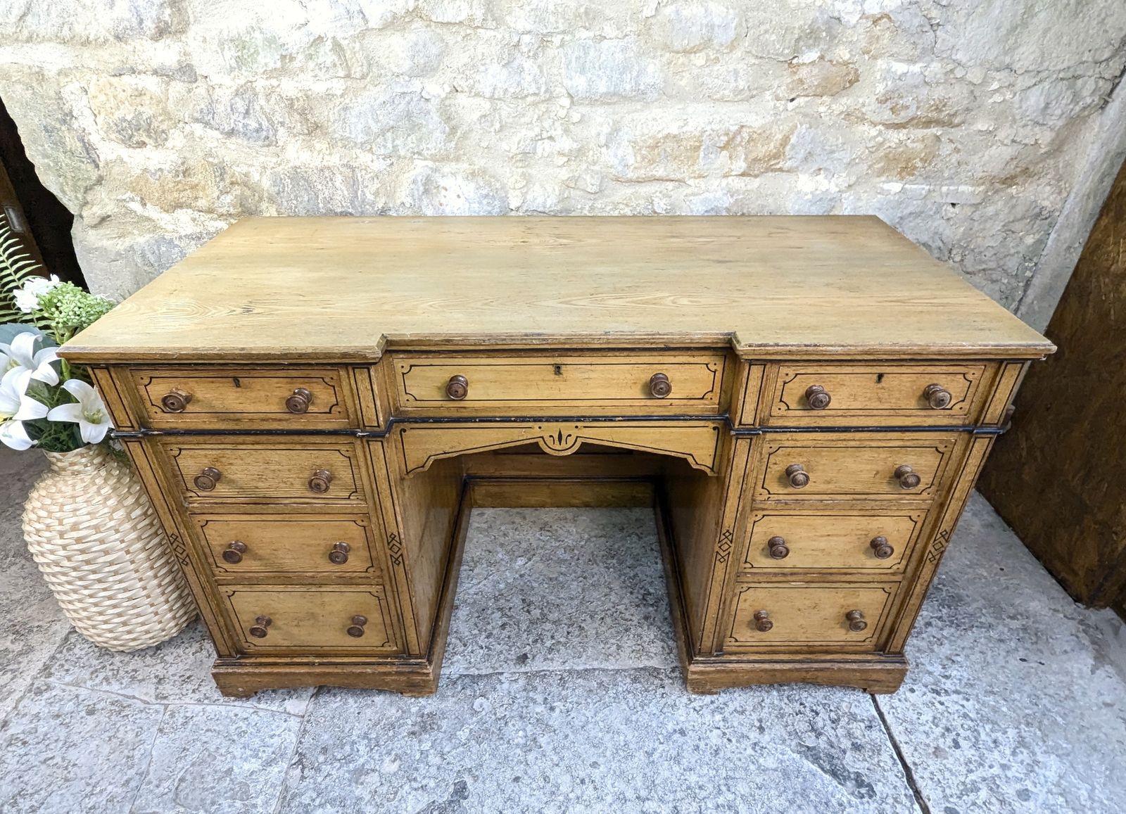photo vintage Victorian Ash Pedestal Desk   Arts & Crafts   Refinshed Top