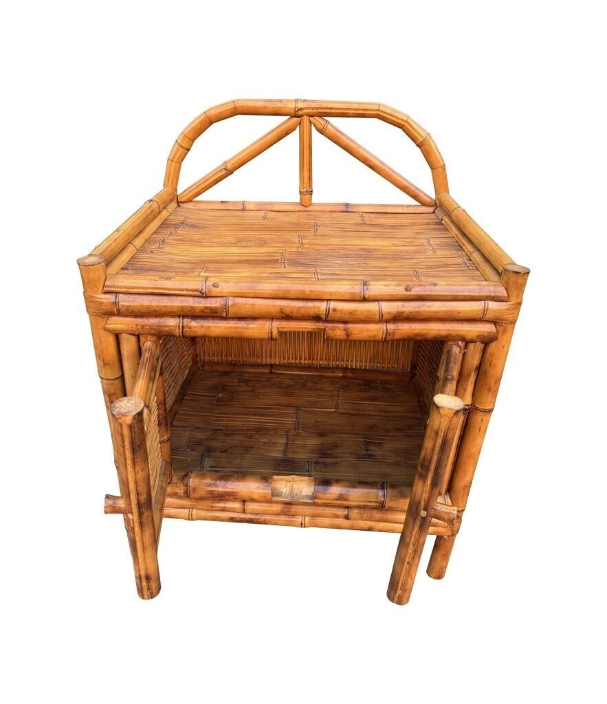A Pair Of Italian 1970s Tortoiseshell Bamboo Bedside Tables With Two Doors photo buy
