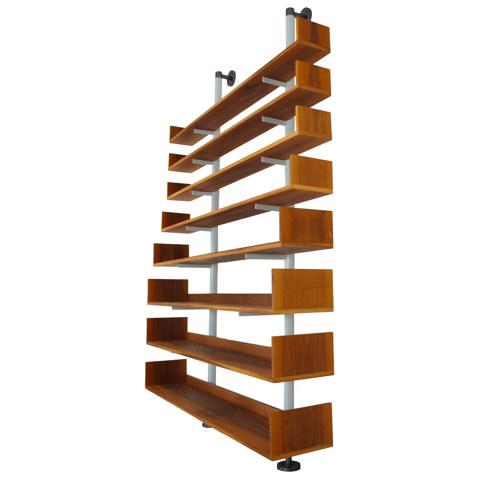 photo furniture Bookcase Model 795 In Walnut And Steel By Carlo Scarpa For Bernini, Italy, 1980