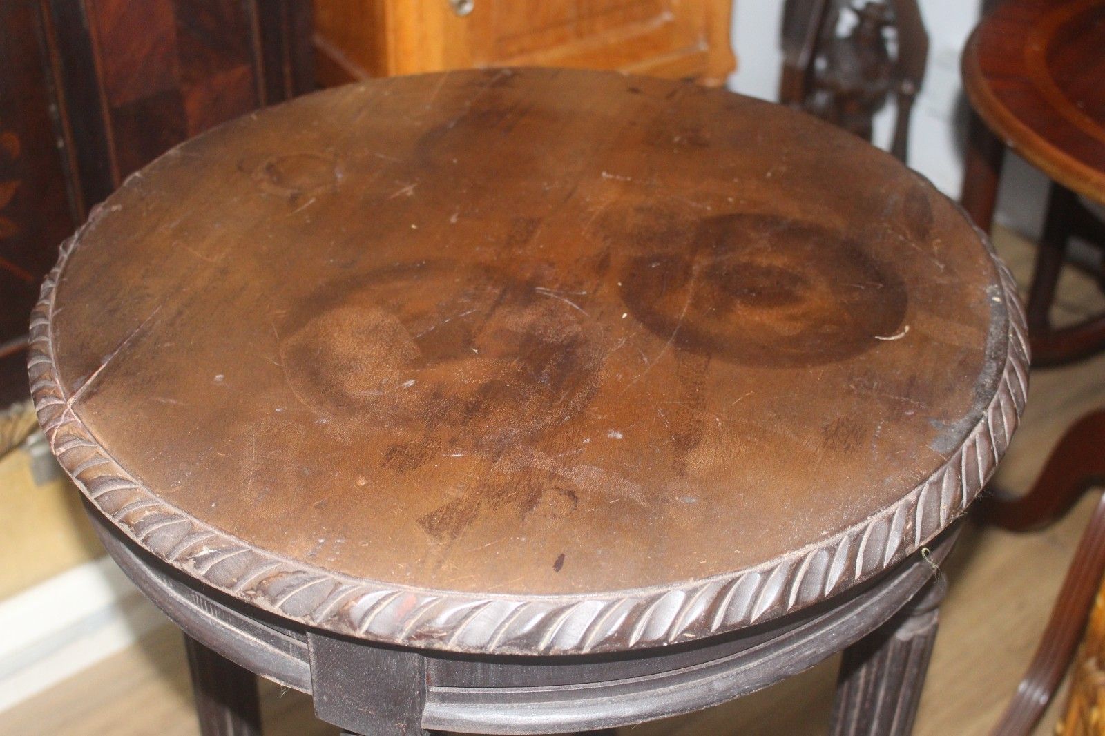 Furniture Italian Round Side Table Carved Edge Glass Top  50 X 70 Cm photo