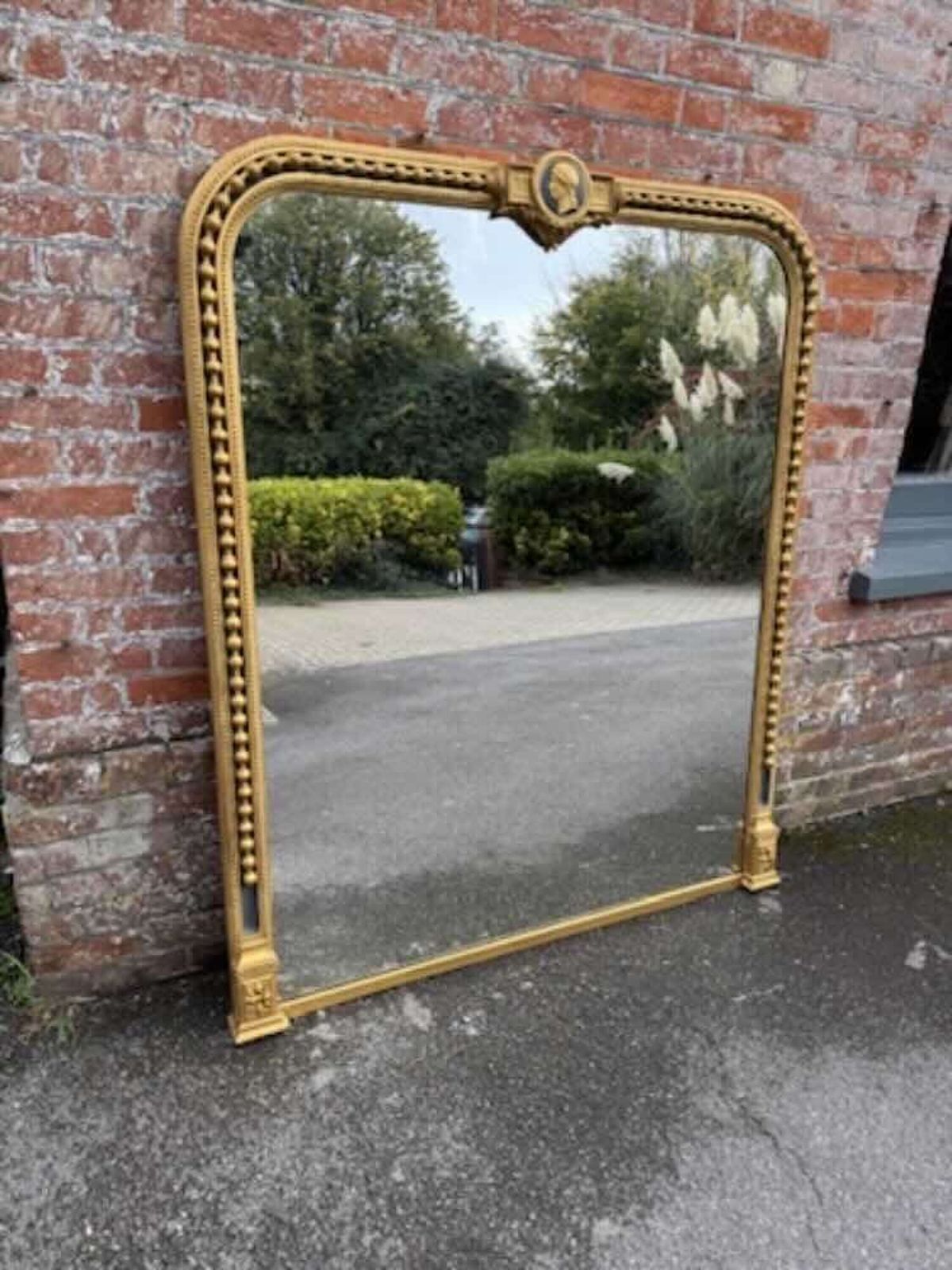 A Spectacular Large Antique English 19th Cgilt & Black Overmantle Mirror.T