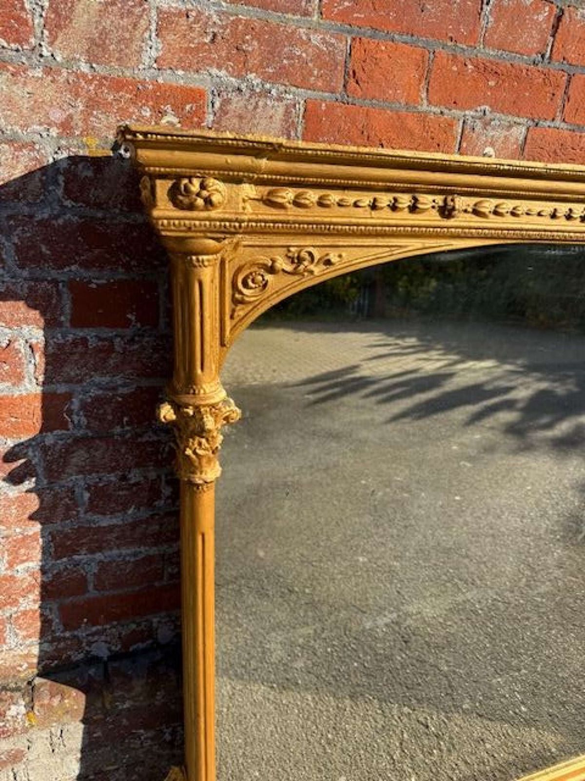 A Spectacular Large Antique English 19th C Carved Wood & Gesso Gilt Column Framed Mirror photo vinterior