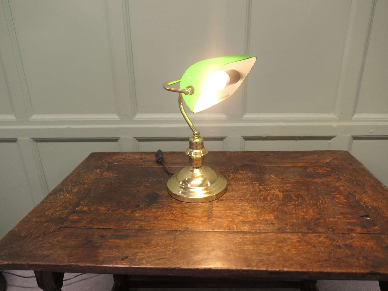 Brass And Green Glass Banker’s Desk Lamp photo for sale