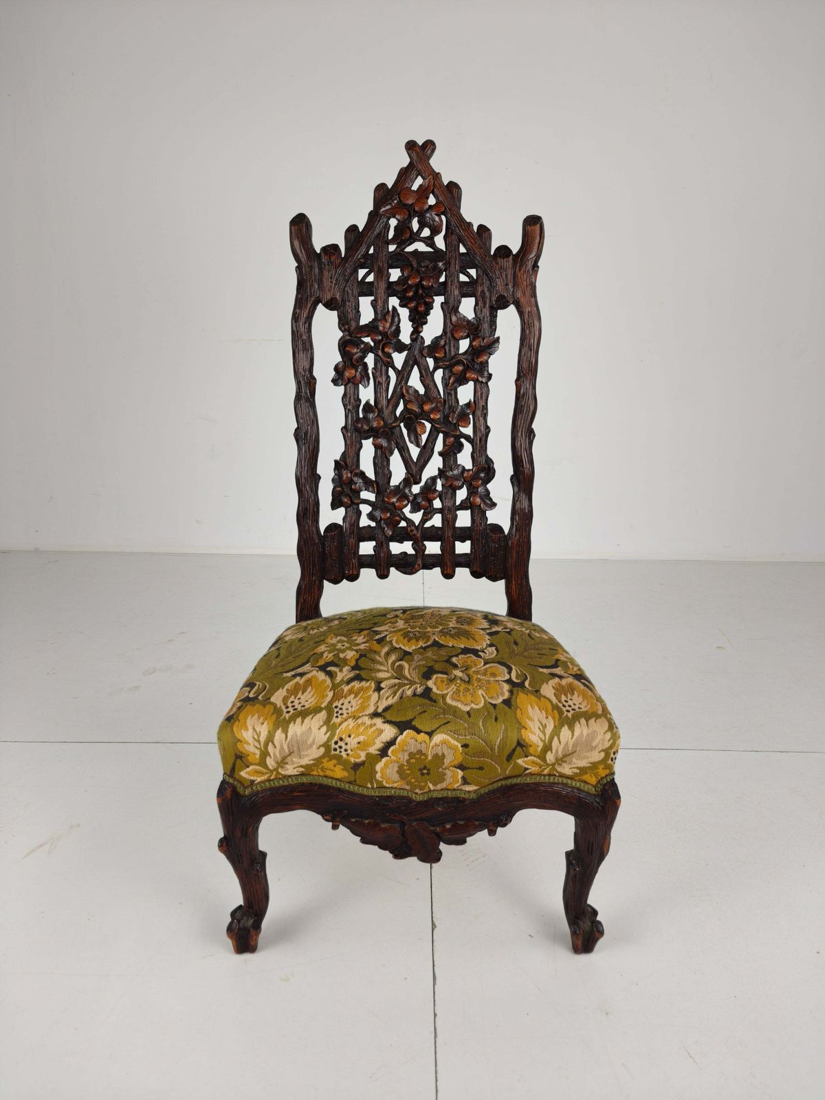 Beautiful 19th Century Black Forest Chairs – Exceptional Carving photo for sale