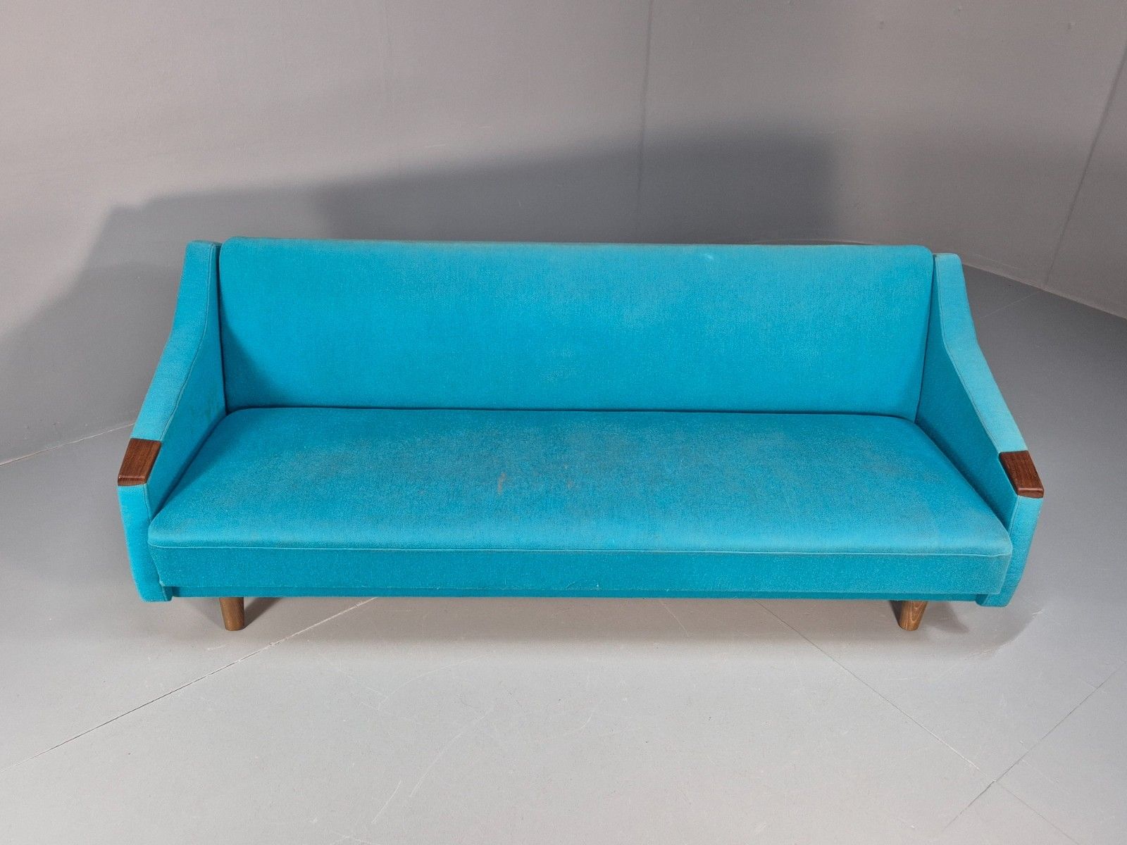 Vintage Danish 1960s Sofa Bed Blue Wool Upholstery Teak Paws Retro Eb10458 M3ss photo vintage