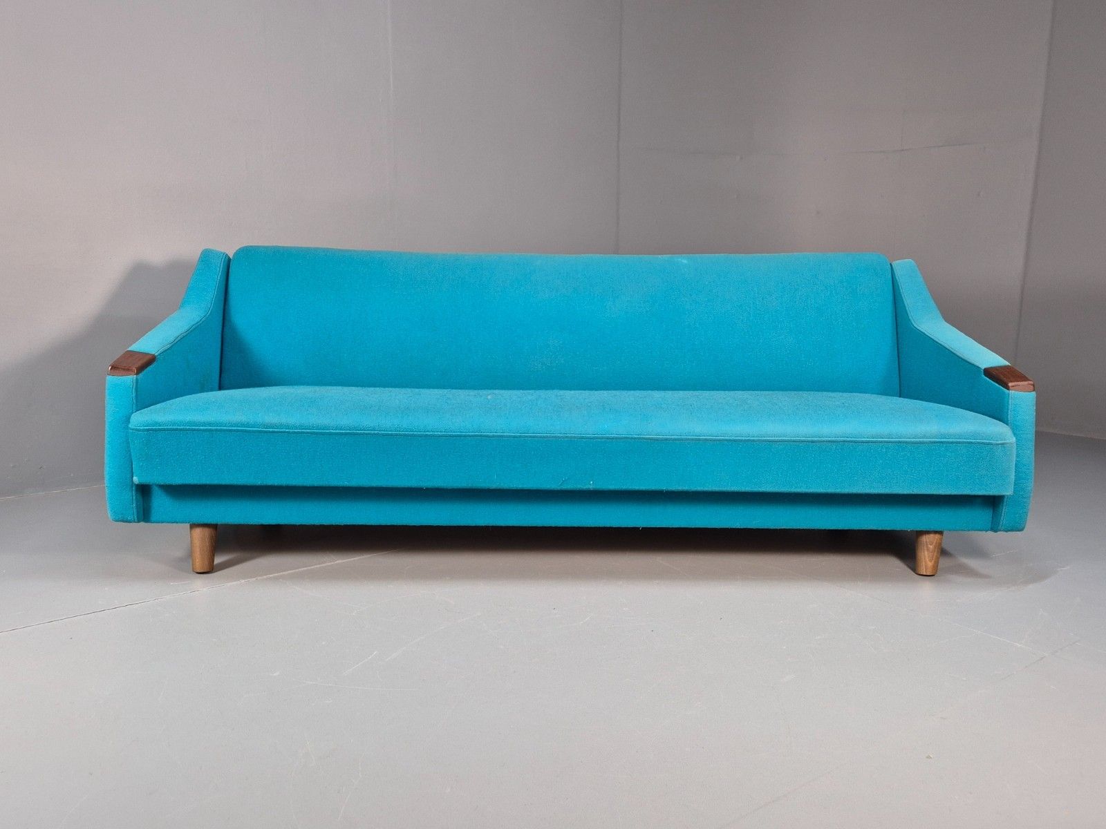 photo furniture Vintage Danish 1960s Sofa Bed Blue Wool Upholstery Teak Paws Retro Eb10458 M3ss