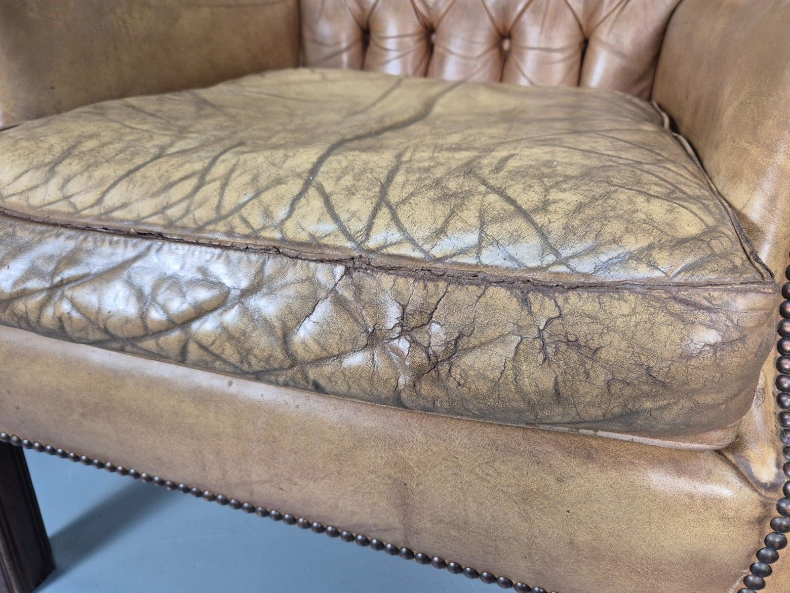 Vintage Leather Wingback Lounge Chair Georgian Style 1970s Retro Eb10457 Vlea photo 325.0