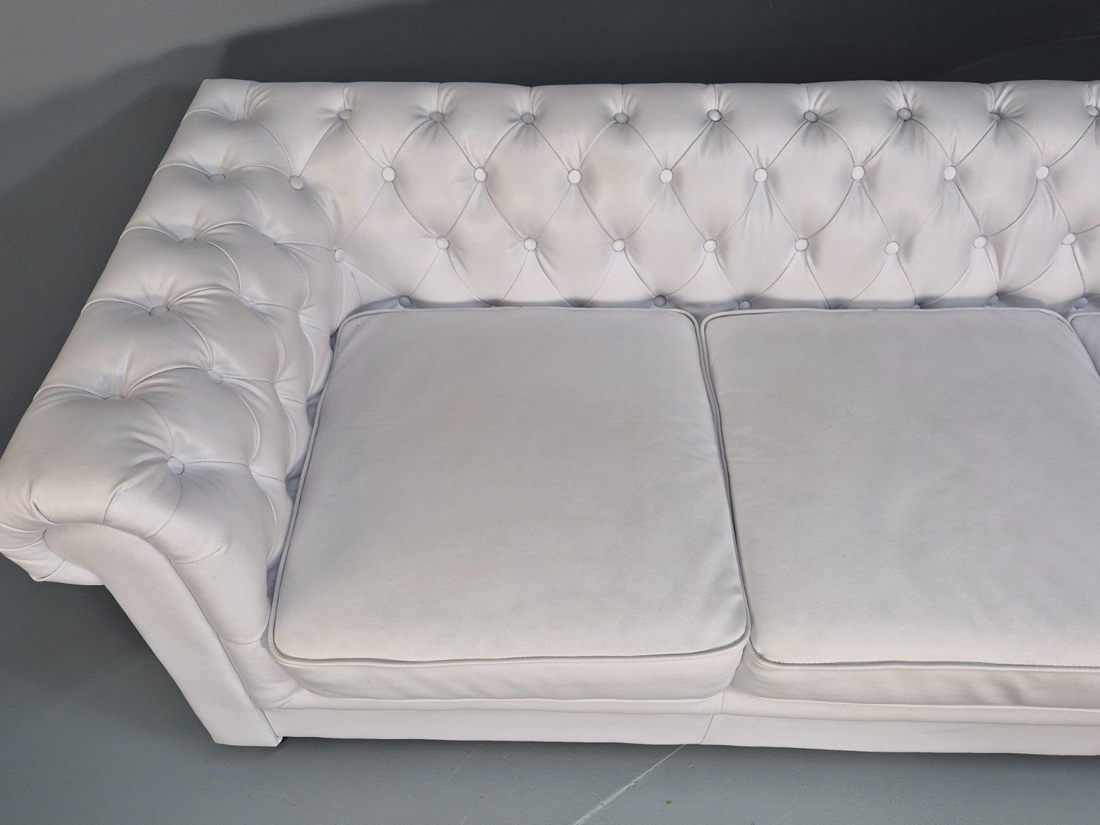 Vintage Faux Leather White Chesterfield Three Seater Retro Sofa Eb10450 Vche photo buy