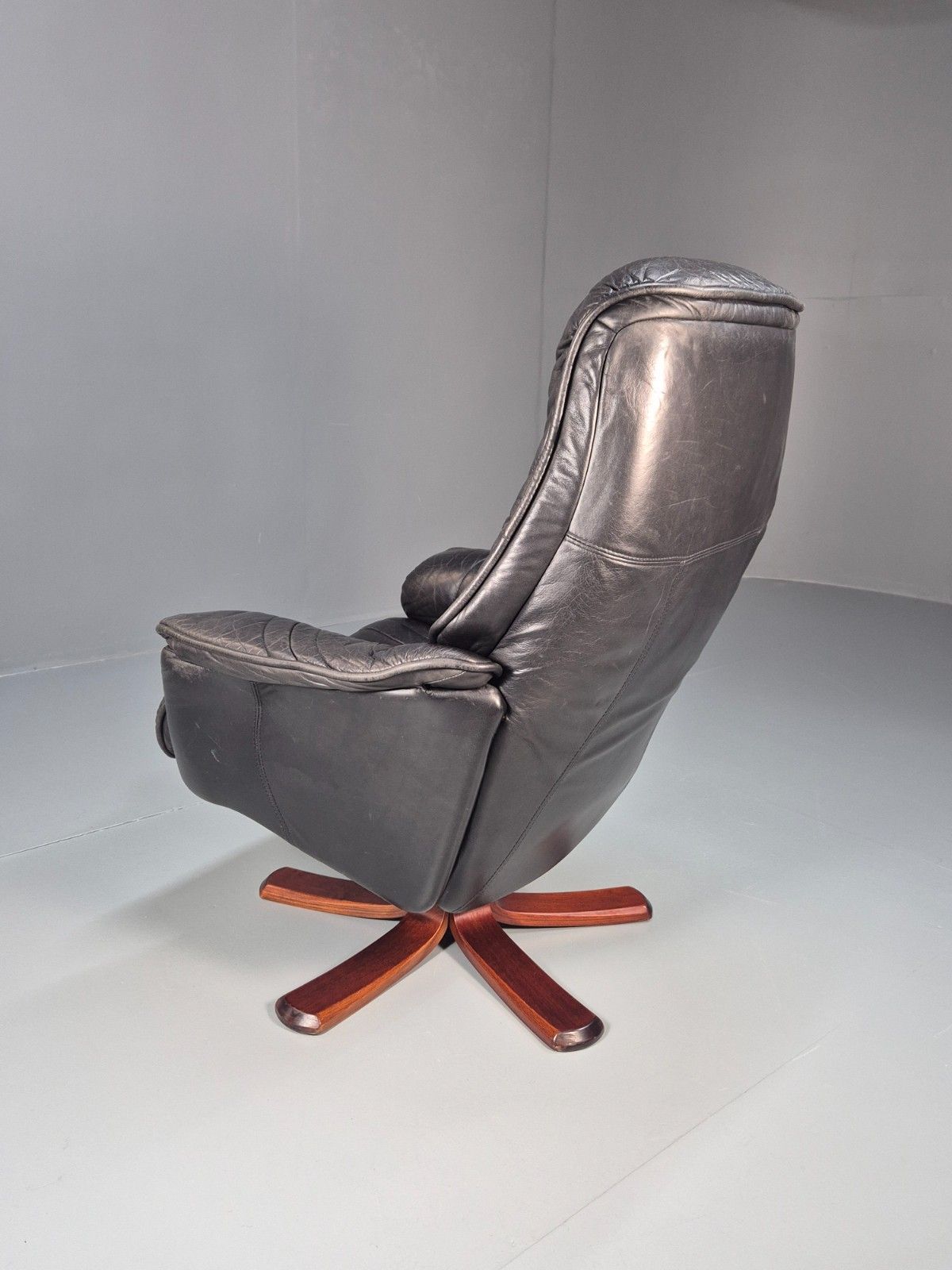 Vintage Danish Leather Swivel Recline Lounge Chair 1980s Retro Eb10437 Mswi photo buy