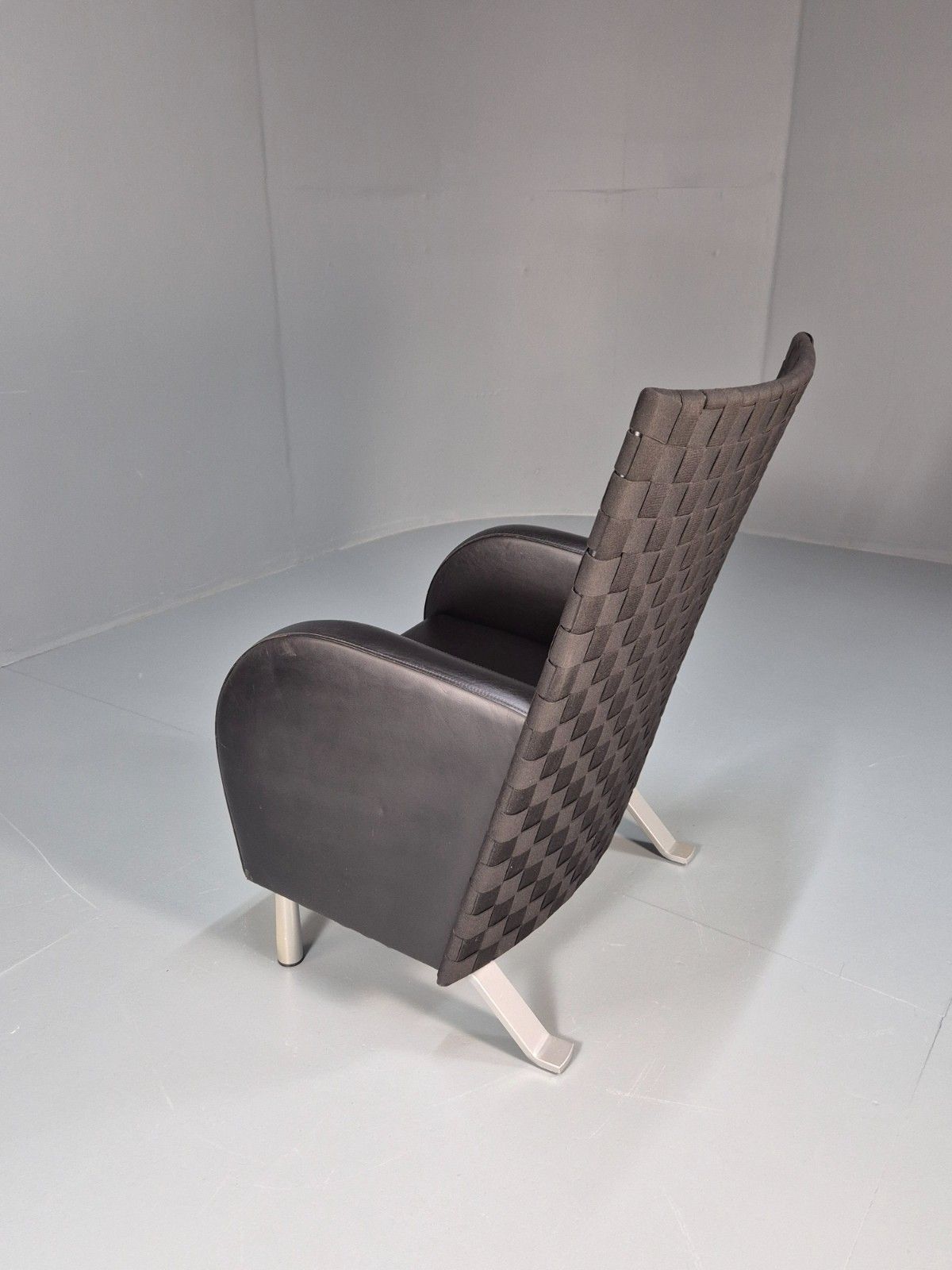 Furniture Vintage Dietiker Lounge Chair Webb And Leather Upholstery Modern Eb10432 Mnor photo