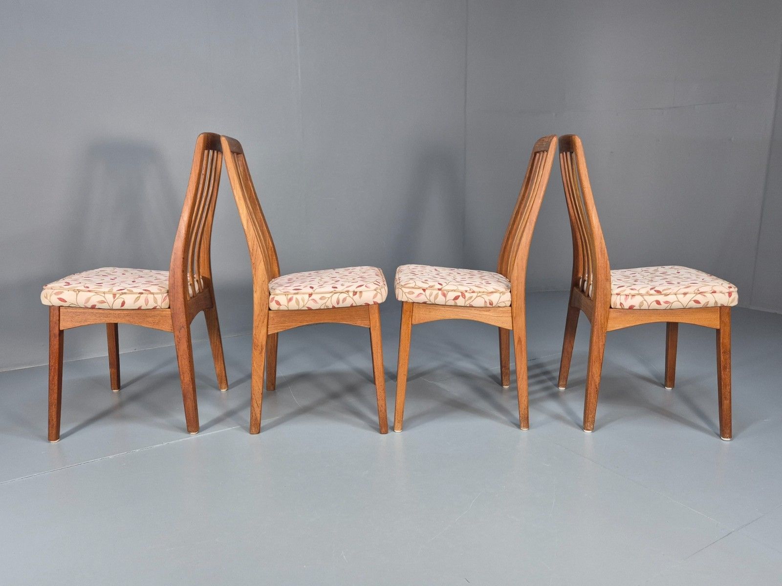 4 Midcentury Vintage Teak Dining Chairs Floral Cotton Upholstery  Eb10429 Mdin photo Furniture