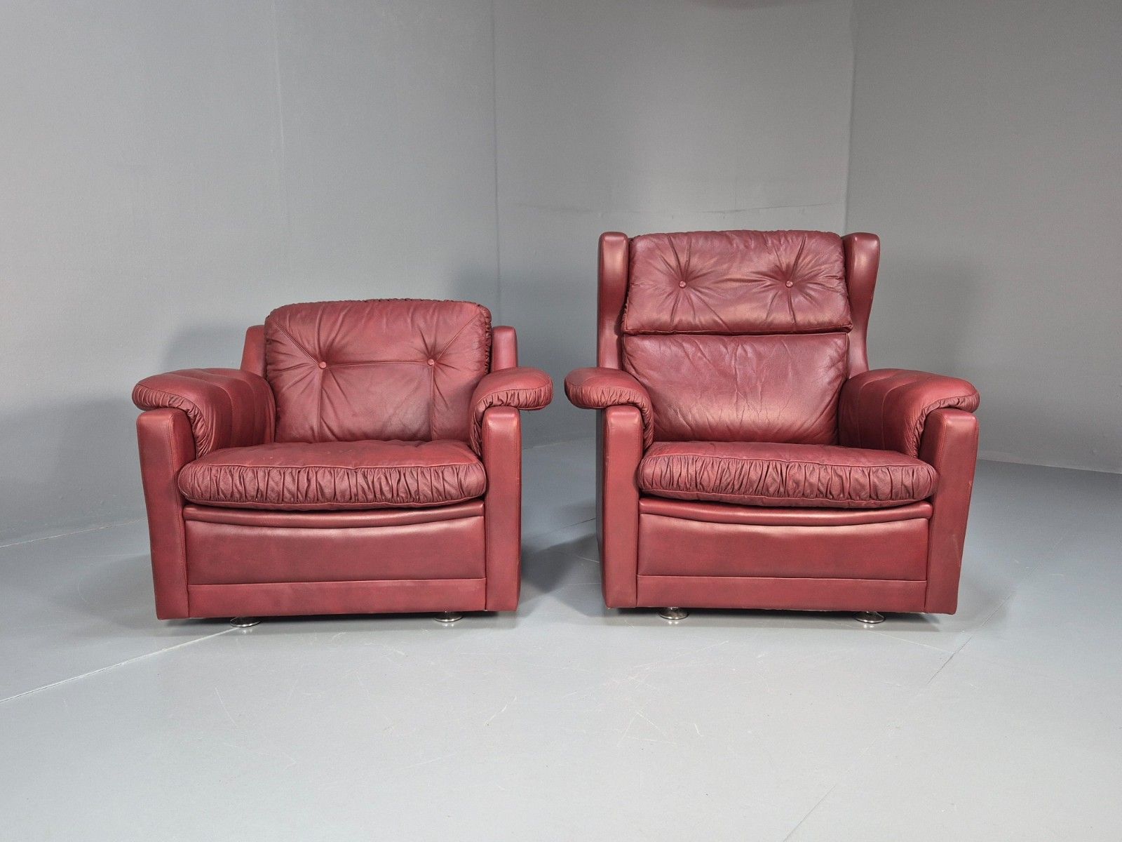 2 Vintage Danish Lounge Chairs Burgundy Leather 1980s Retro Mcm Eb10329 Mnor photo 550.0