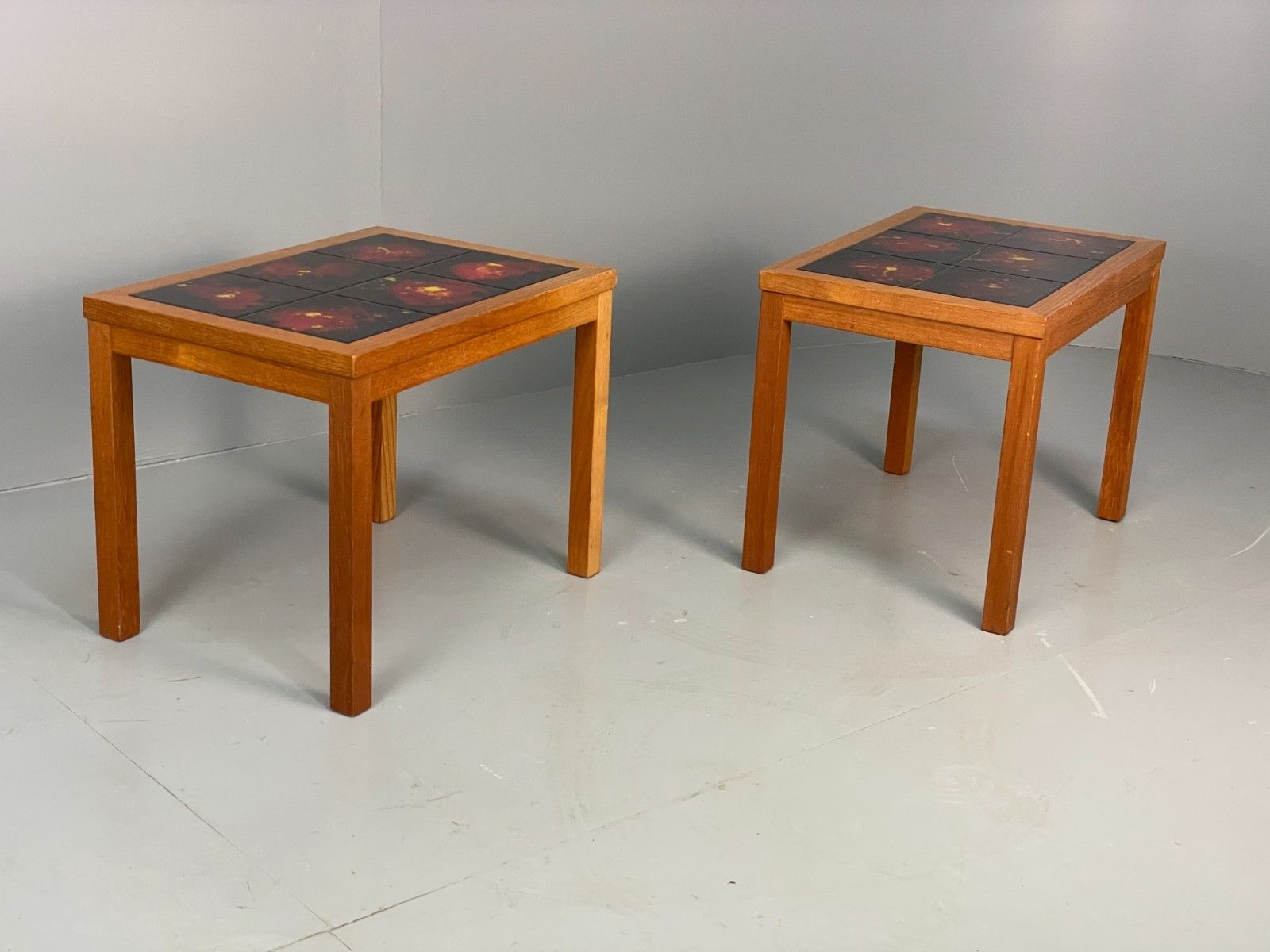 Vintage Teak Tile Topped Coffee Tables Pair Danish Retro 1970s Eb10257 Mwoo photo 250.0