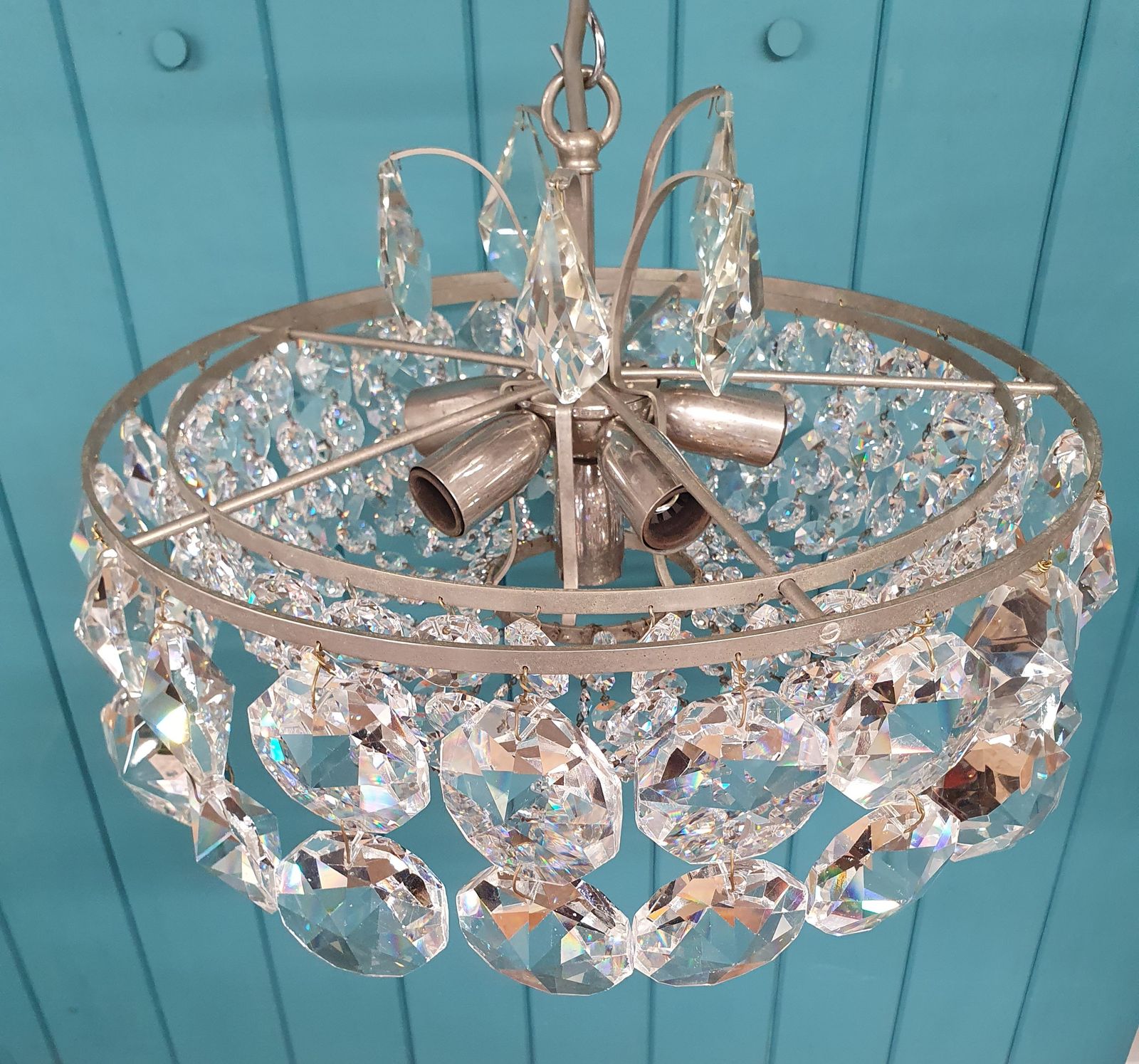 Early 20th Century Chandelier With Large Hexagon Drips photo Lighting