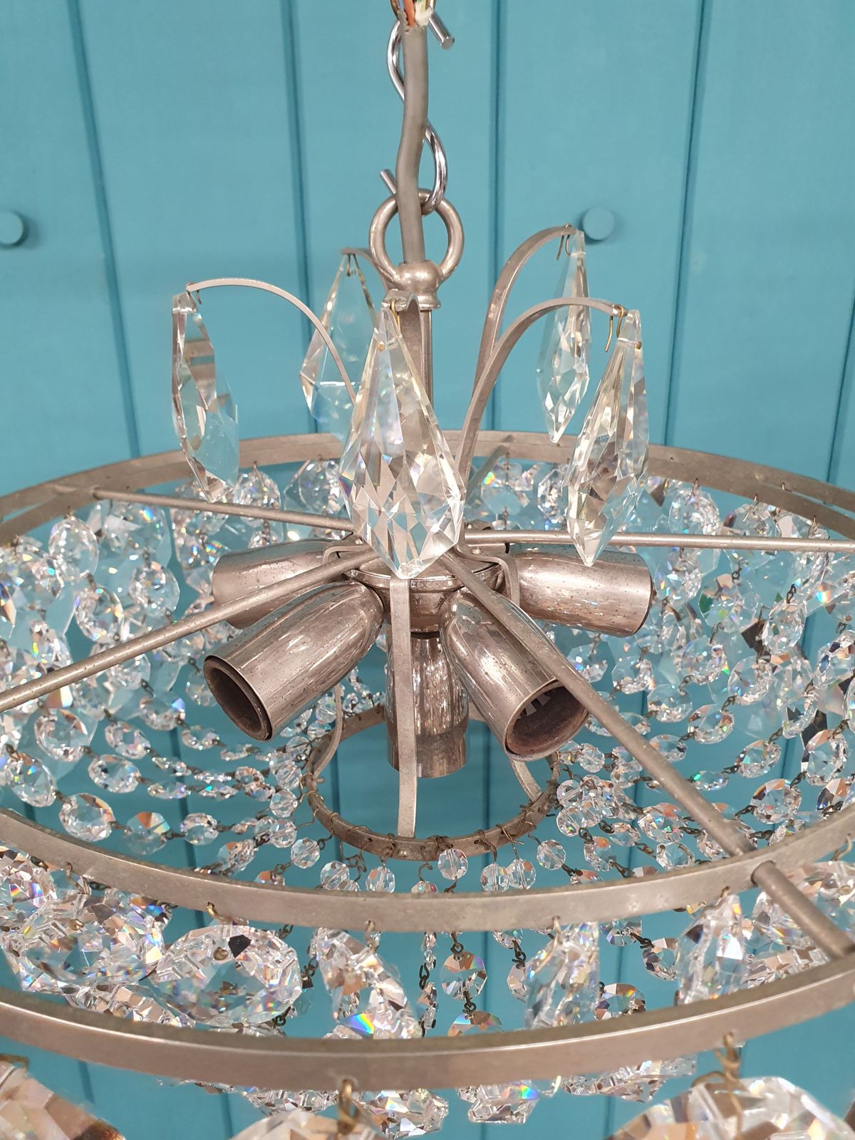 Early 20th Century Chandelier With Large Hexagon Drips photo buy