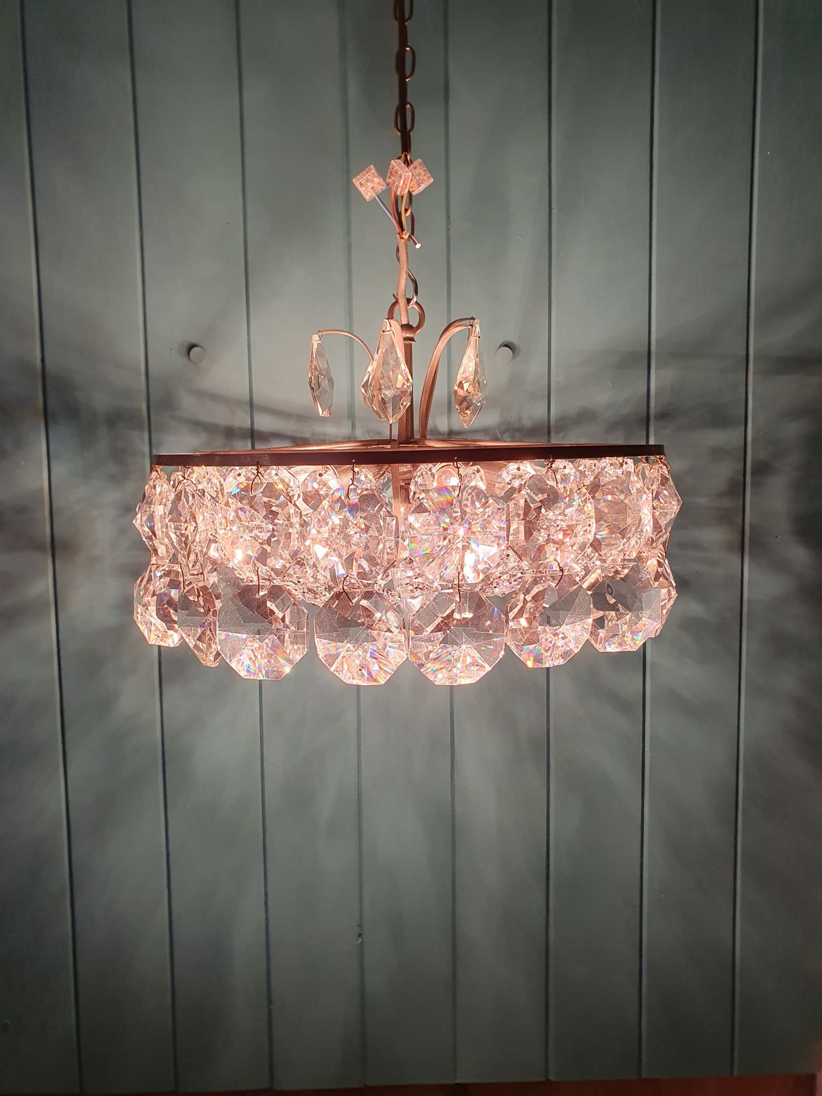 Early 20th Century Chandelier With Large Hexagon Drips photo vintage