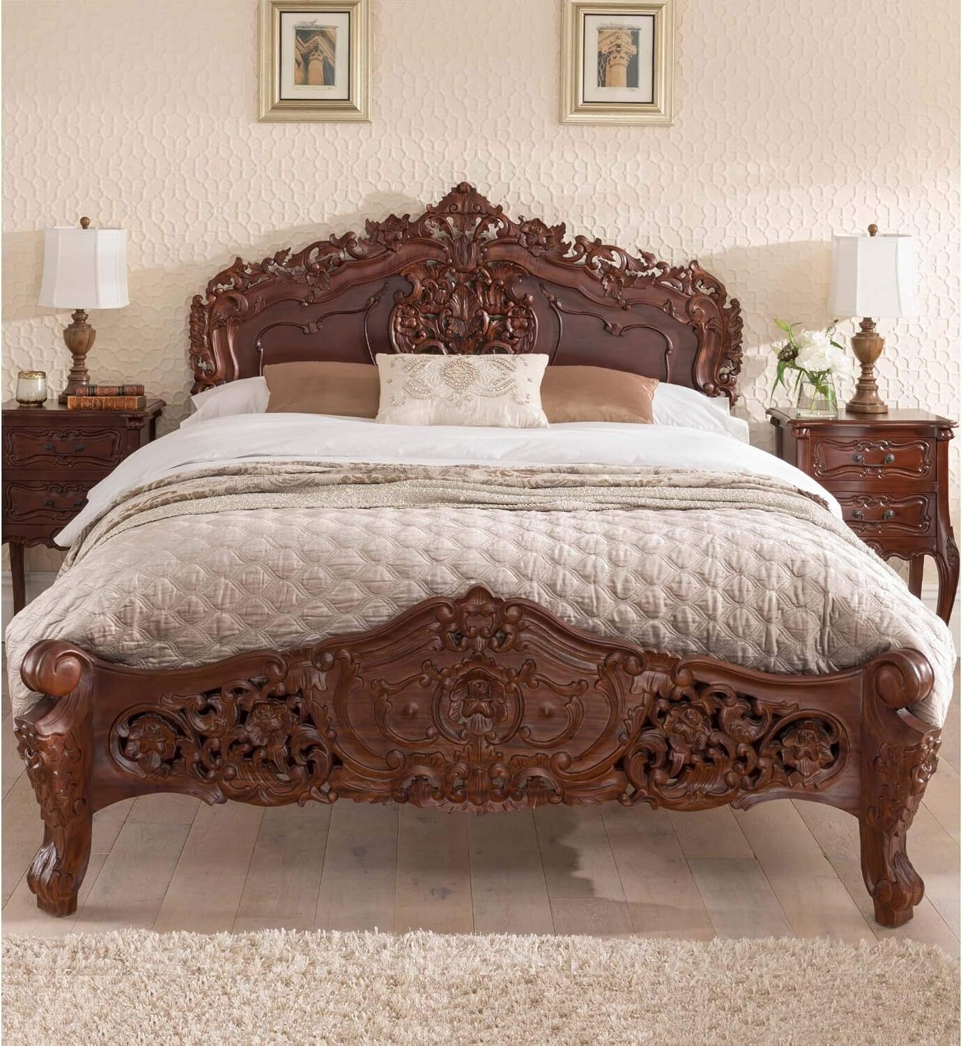 Brand New Masterpiece Rococo Style Hand Carved French King Bed Frame photo furniture