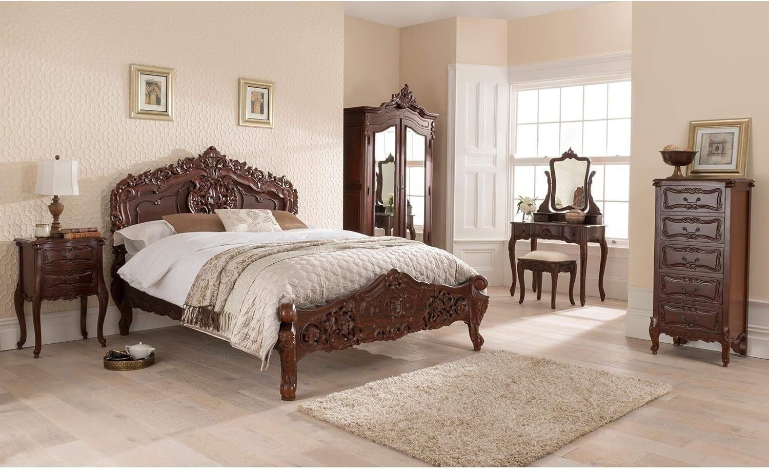 Brand New Masterpiece Rococo Style Hand Carved French King Bed Frame photo Furniture
