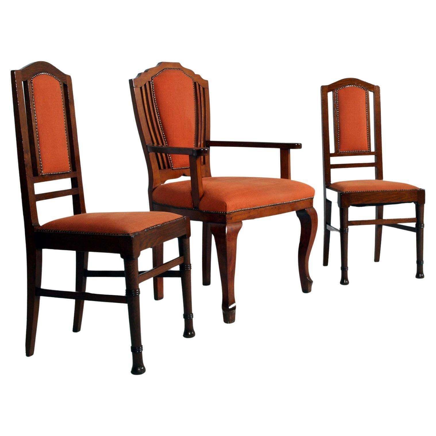 Set Of Three Italian Art Deco Walnut Chairs –  Circa 1930