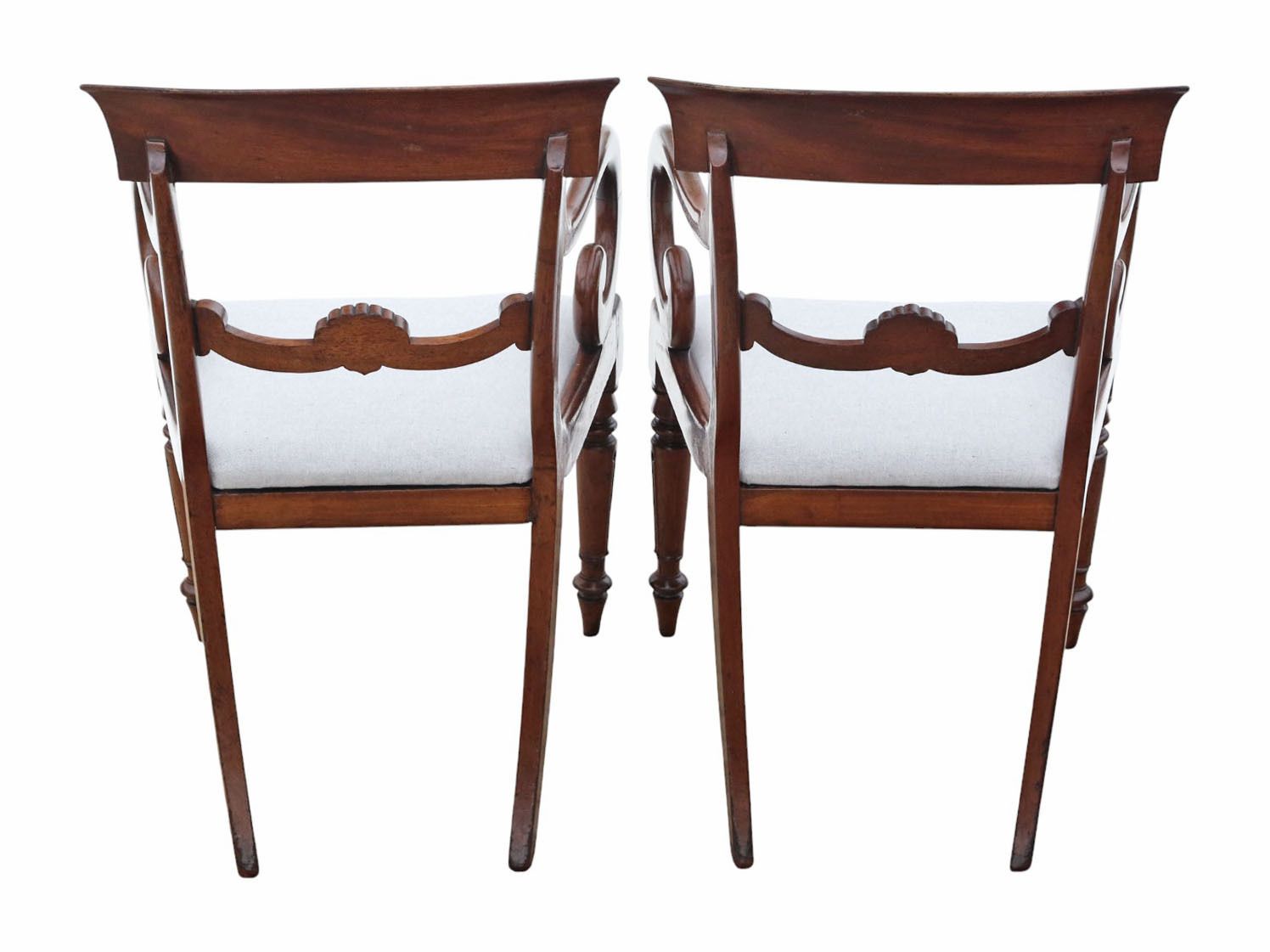 Antique 19th Century Pair Of Mahogany Scroll Arm Carver Dining Chairs – Fine Quality Elbow Chair photo Furniture