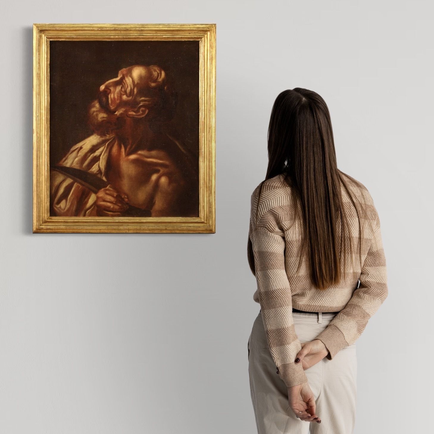 photo vinterior Antique Religious Painting From 17th Century, Saint Bartholomew