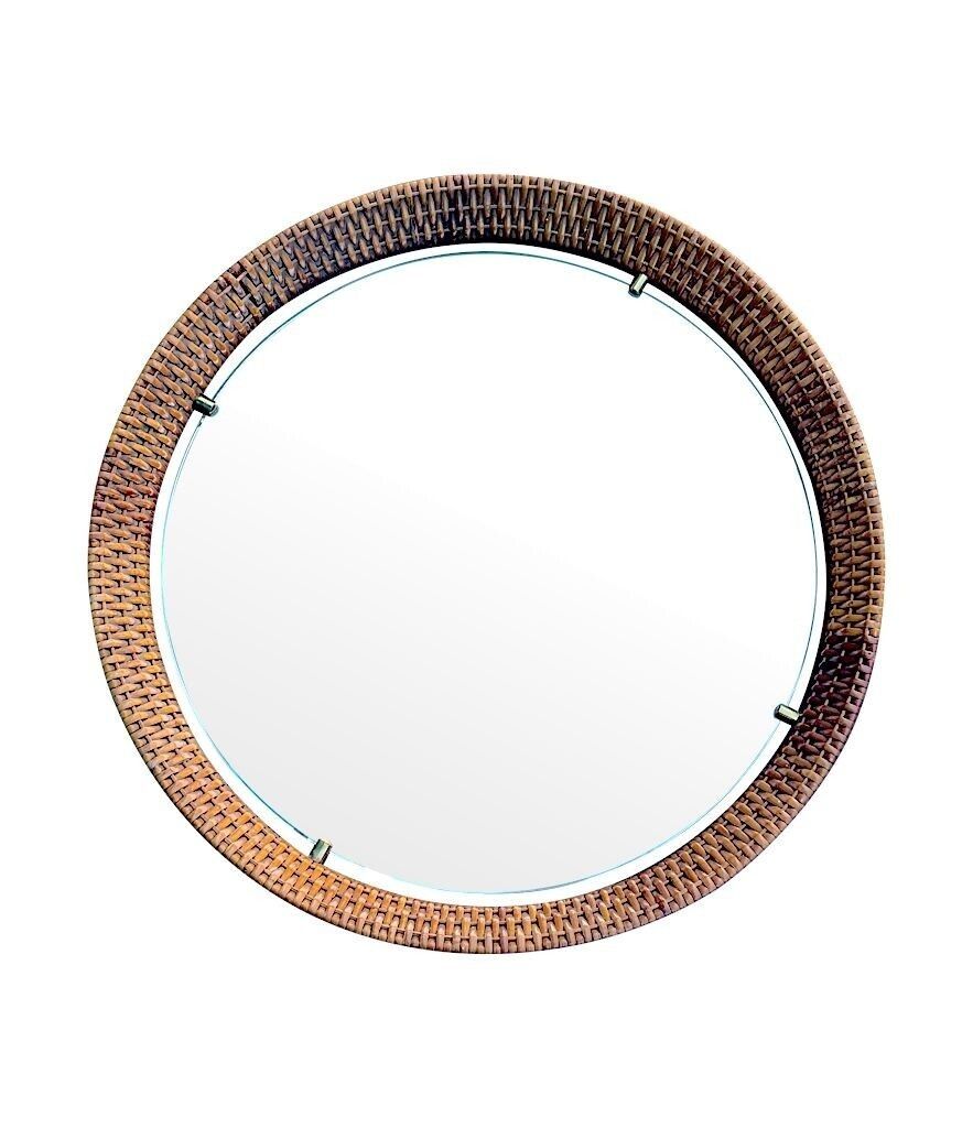 A Circular 1950s Italian Woven Rattan Mirror By Cantu, Roma With Brass Detail photo 1565.0