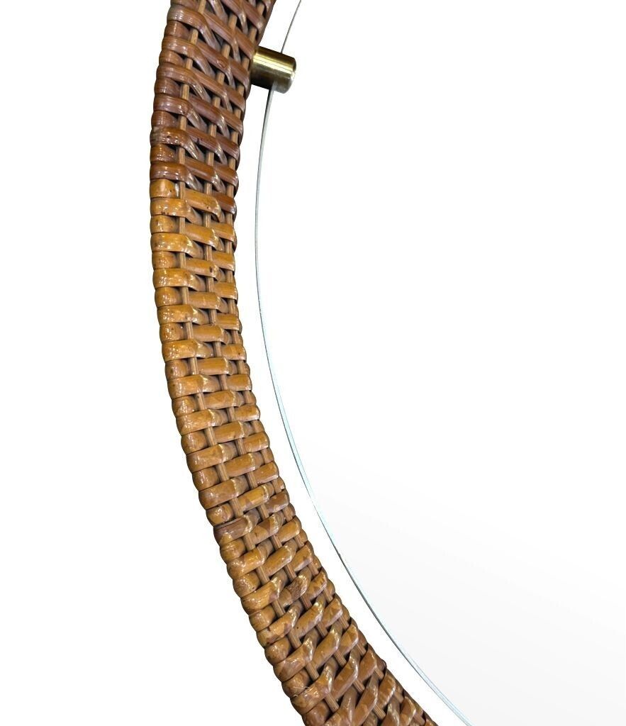 A Circular 1950s Italian Woven Rattan Mirror By Cantu, Roma With Brass Detail photo vintage