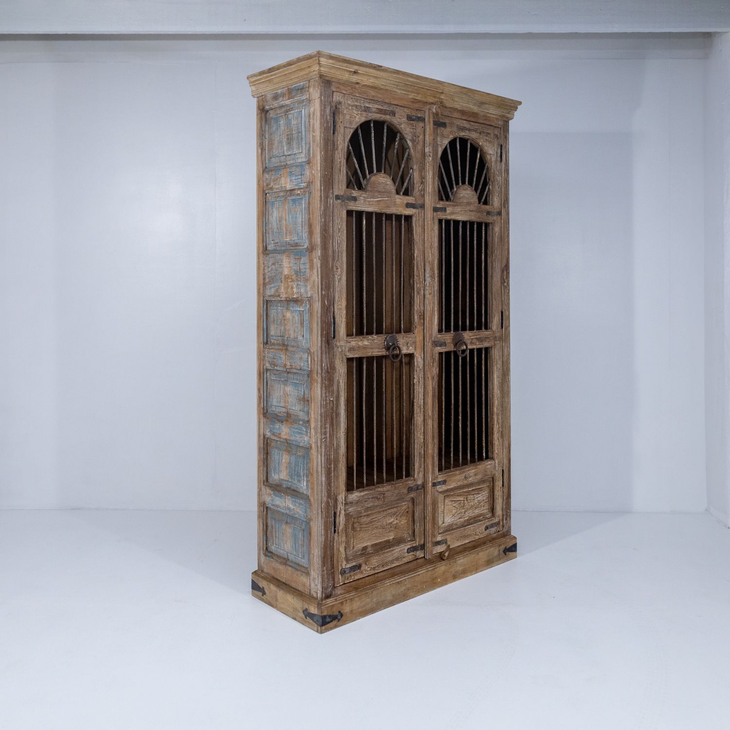 Wooden Indian Almirah With Iron Bar Doors Ra 29 photo vintage