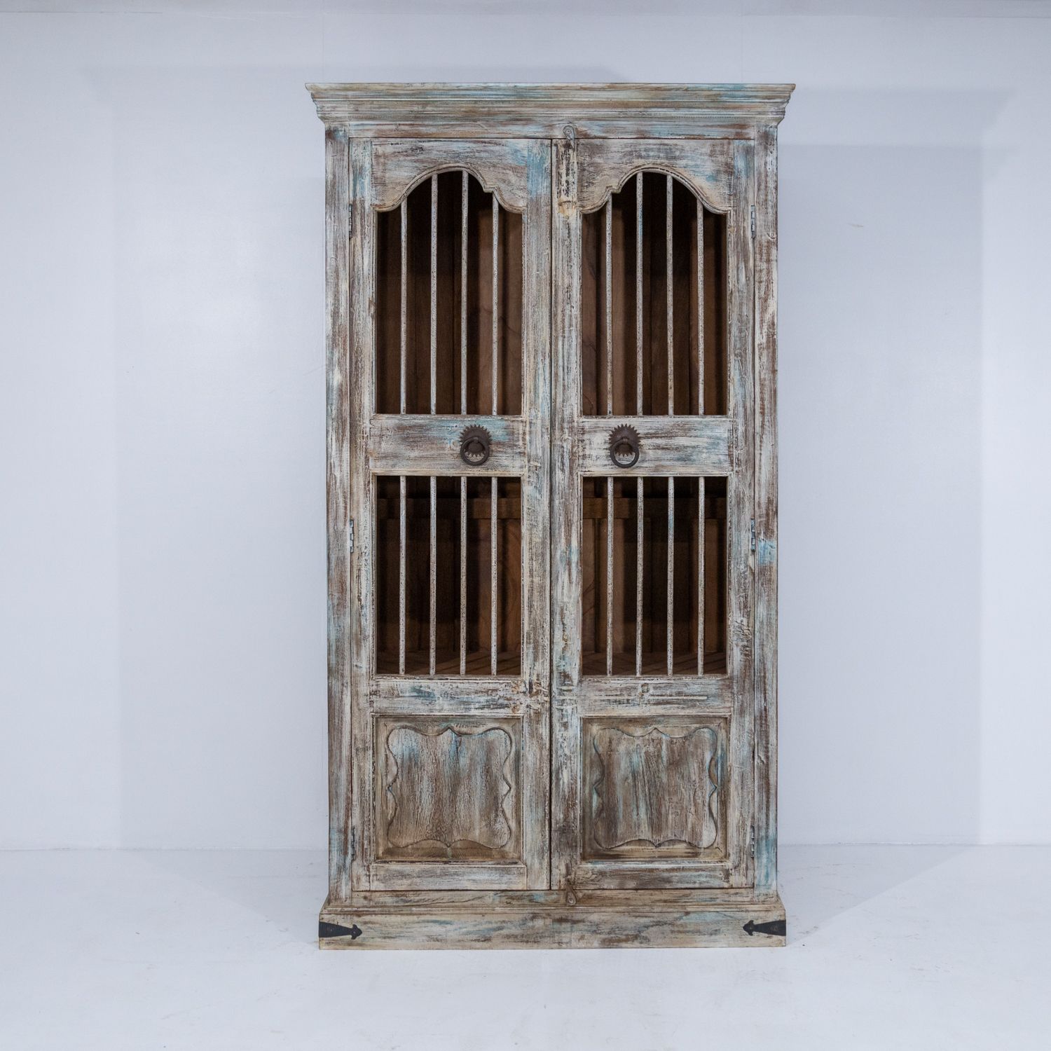 Indian Wooden Almirah With Iron Bar Fronts Ra 31