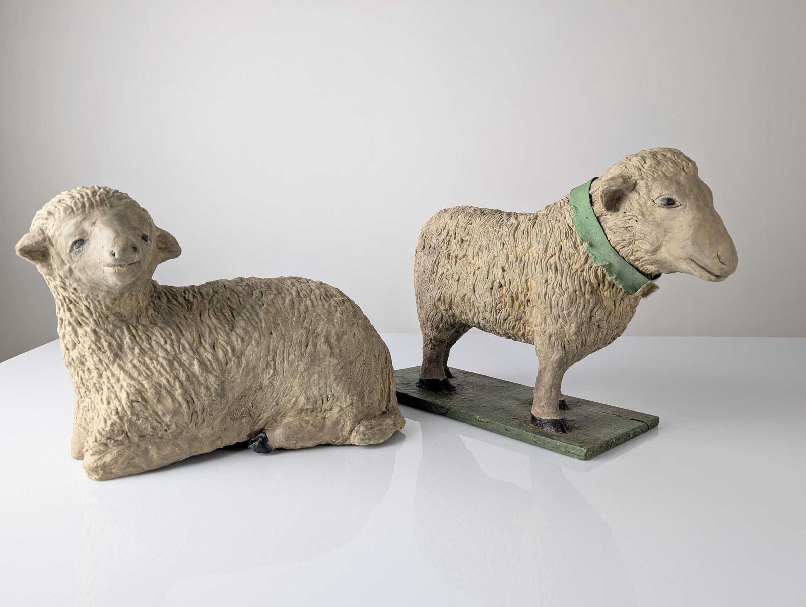 Pair Of Large Stucco Sheep, Early 20th Century, Folk Art photo furniture