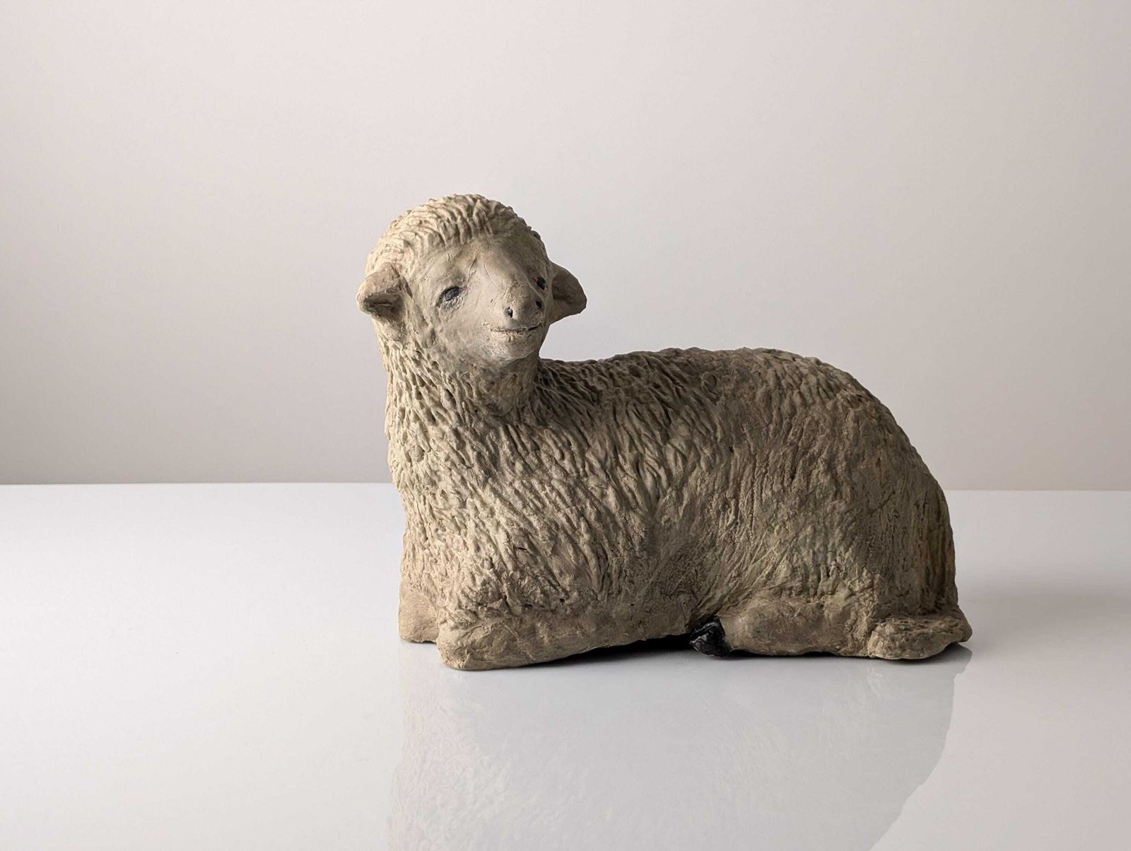 Pair Of Large Stucco Sheep, Early 20th Century, Folk Art photo for sale