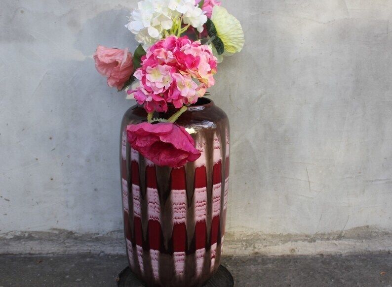 Large Red Ceramic ,Hallway Midway Century Style Handmade Pottery Farmhouse Décor Anniversary Gift Flower Vase