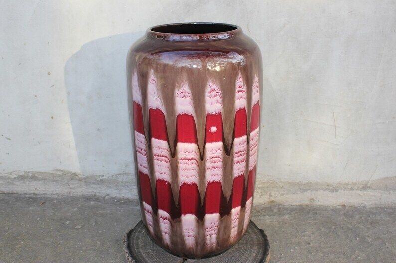 Large Red Ceramic ,Hallway Midway Century Style Handmade Pottery Farmhouse Décor Anniversary Gift Flower Vase photo for sale