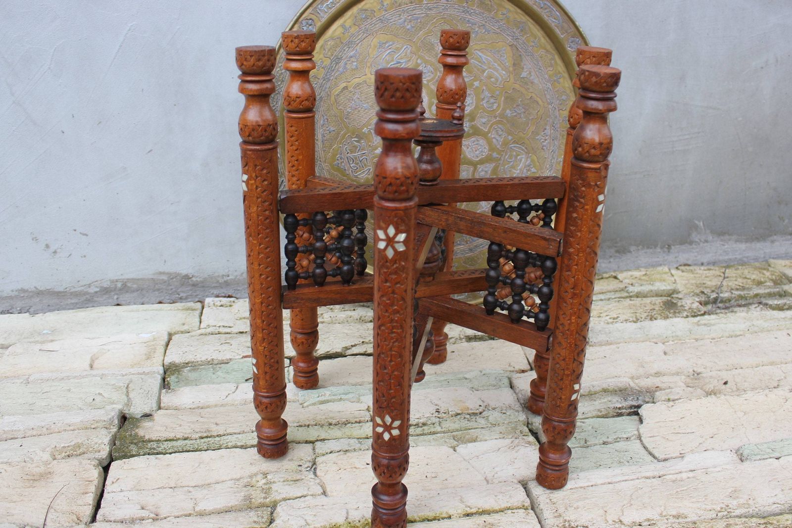 Moroccan Folding Brass Tray Table Oriental Coffee Table Accent Islamic Style Furniture photo Furniture