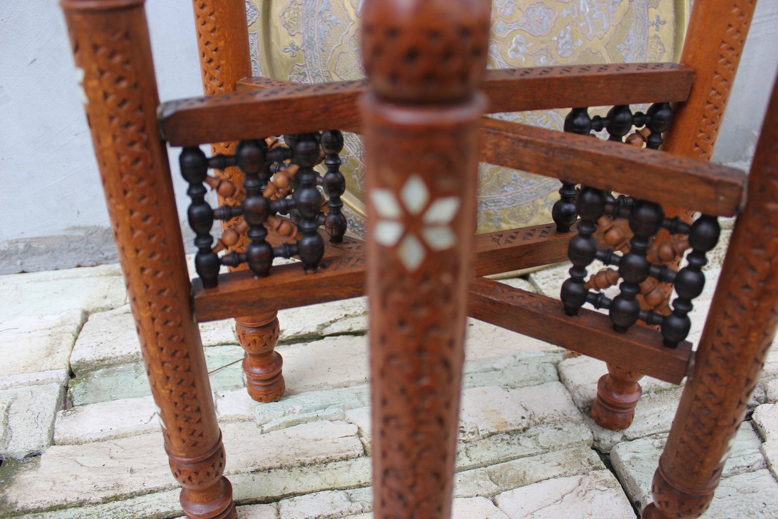 Moroccan Folding Brass Tray Table Oriental Coffee Table Accent Islamic Style Furniture photo vintage