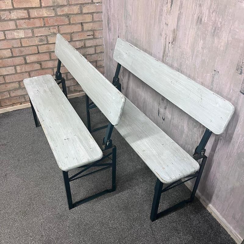 Folding Garden Camping Benches With Backs White Green Metal Frames Hospitality photo Garden Furniture