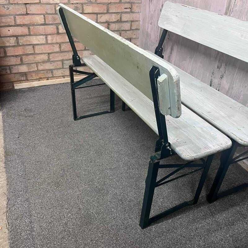 Folding Garden Camping Benches With Backs White Green Metal Frames Hospitality photo vinterior