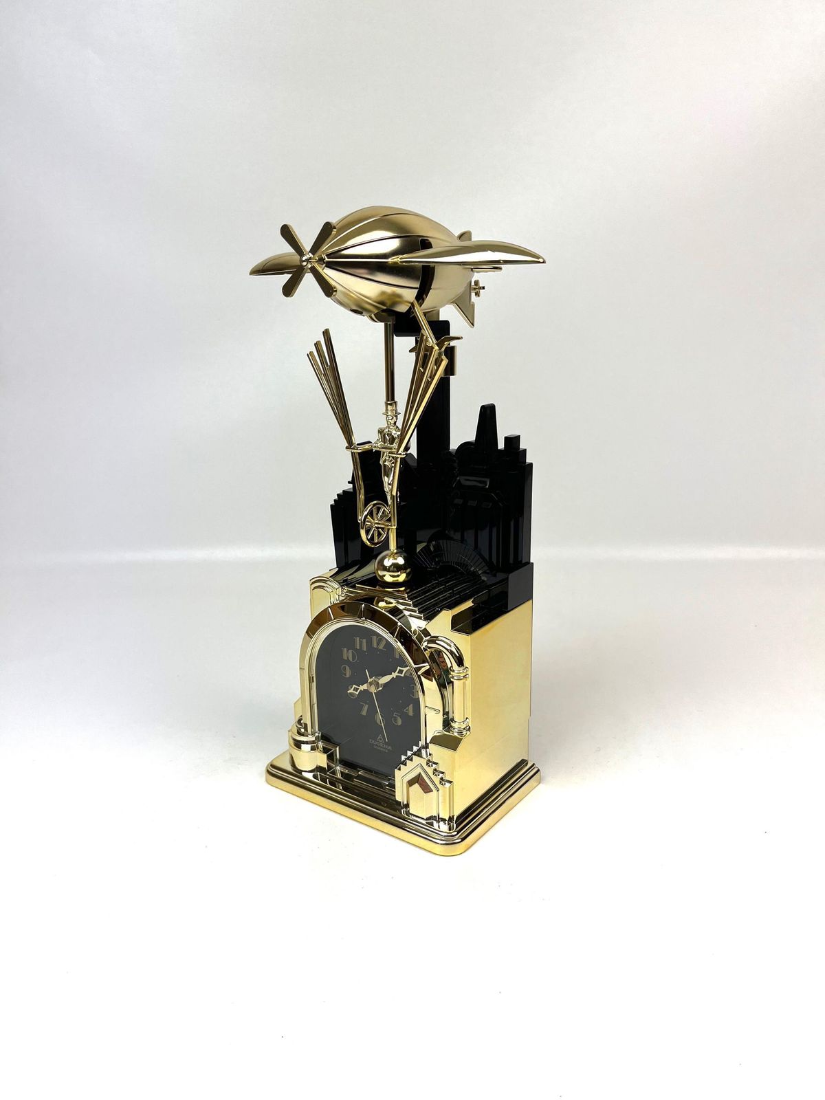 Very Rare Postmodern Neo Art Deco Zeppelin Pendulum Desk Clock By Dugena photo vinterior