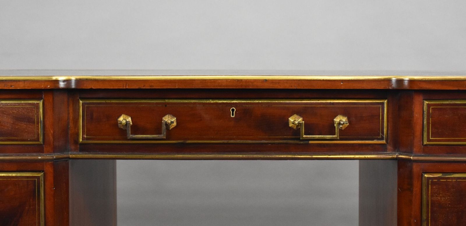 19th Century French Brass Inlaid Mahogany Writing Table photo vintage
