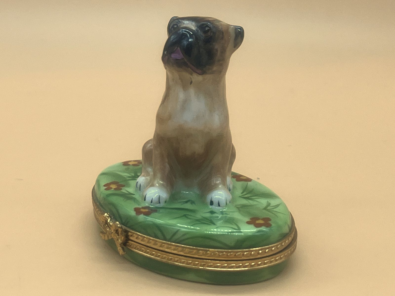 Limited Edition Limoges Porcelain France Pierre Arquie Boxer Dog Hand Painted Trinket / Jewelry Box. No: 10 Of 750. photo furniture