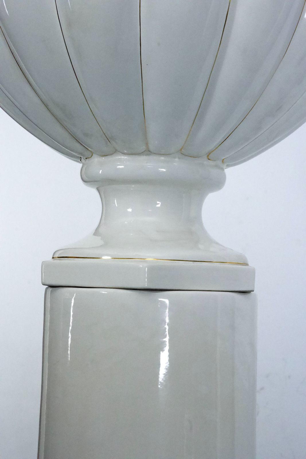 Tommaso Barbi Oversized White Ceramic Vase With Gold Details And Column, Italy, 1970s photo for sale