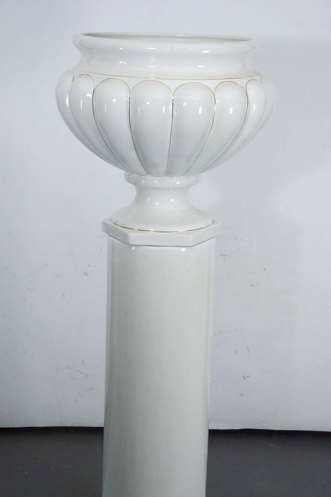 Tommaso Barbi Oversized White Ceramic Vase With Gold Details And Column, Italy, 1970s photo Home Decor