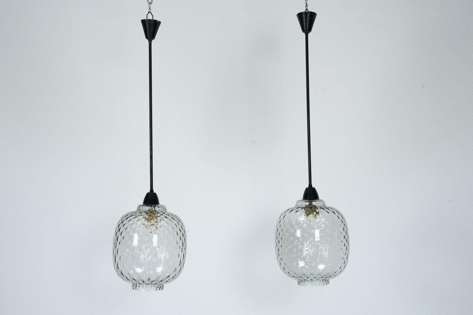 Pair Of Mid Century Pendant Lamps In Smoked Murano Glass, Italy, 1950s photo furniture